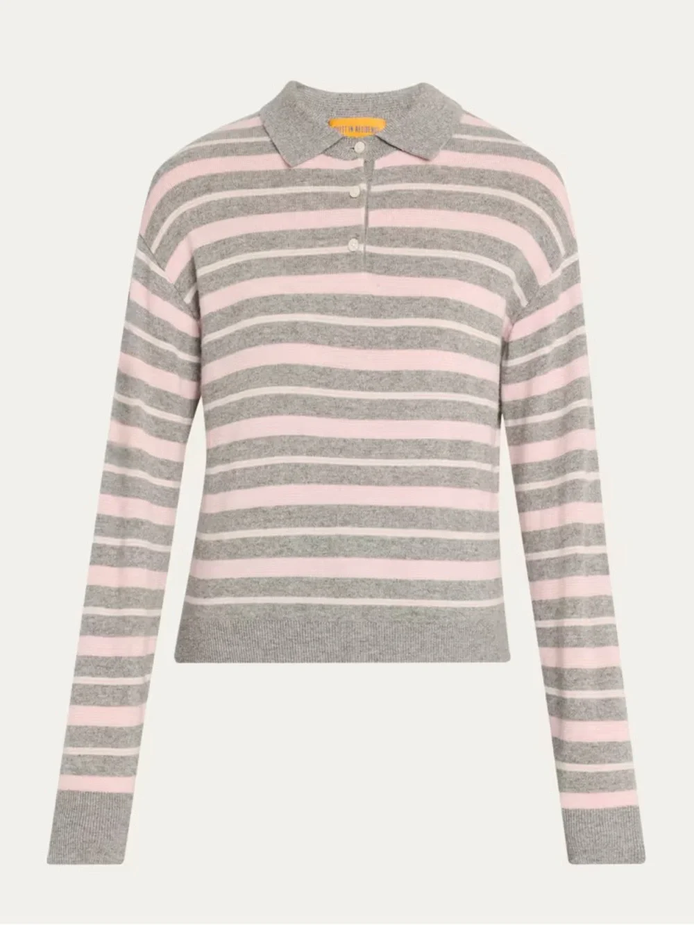 NWT Guest in Residence Collegiate Cashmere Stripe Polo Collar Sweater Top Grey